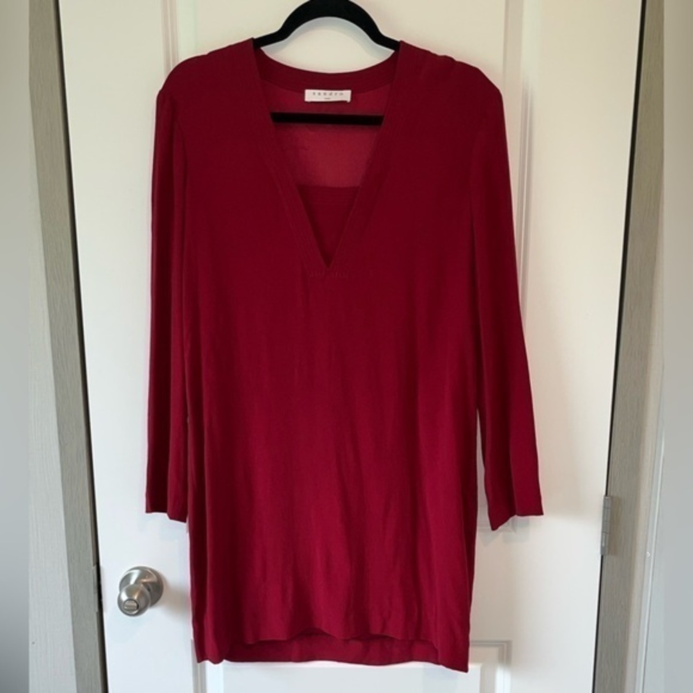 SANDRO PARIS Leila Bordeaux Long Sleeve Mini Sheath Dress, Size 3 Large